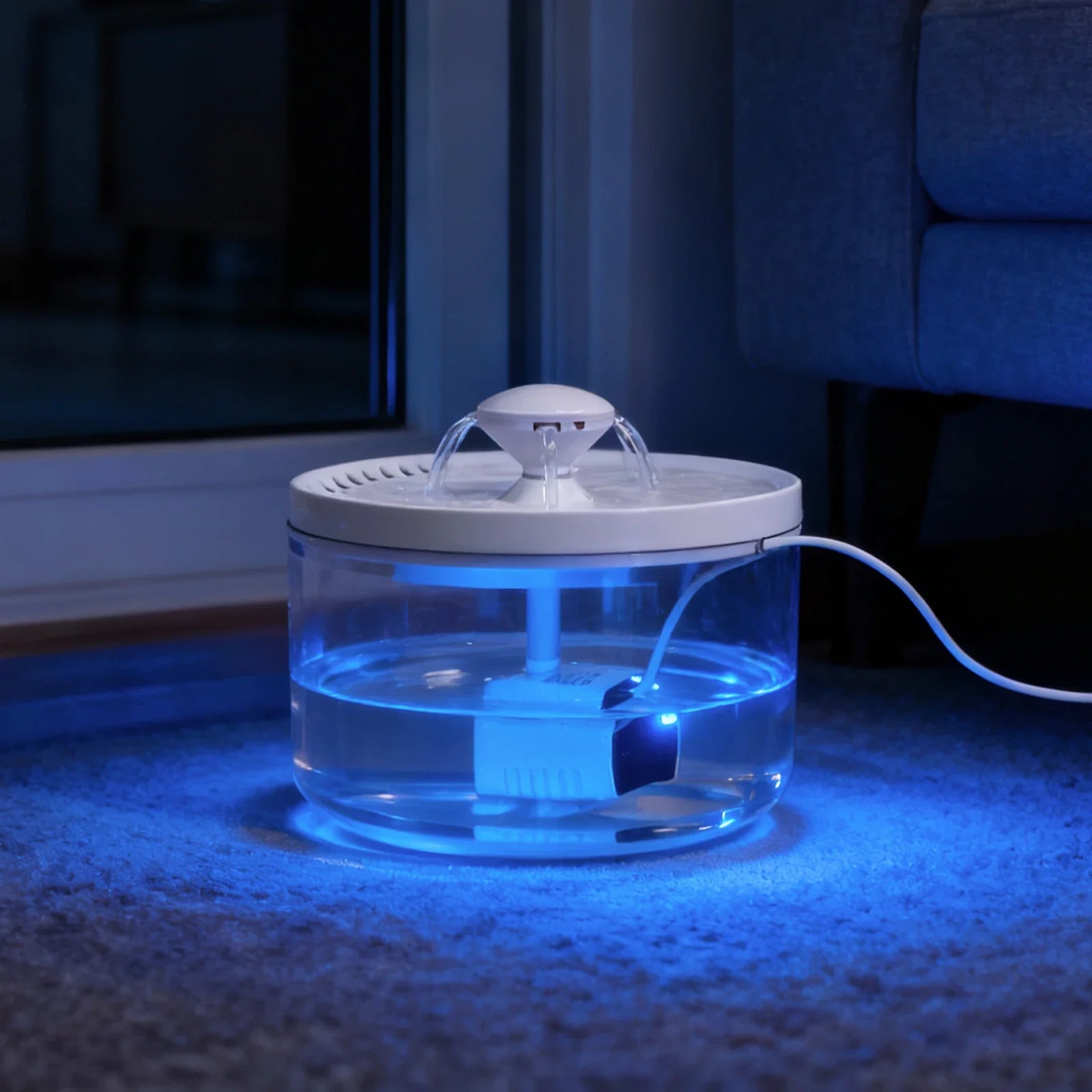 Cat Water Fountain, 1.8L/60.87oz, Ice Blue Lighting, Ultra-Quiet, with Filter - Suitable for Cats and Small Dogs