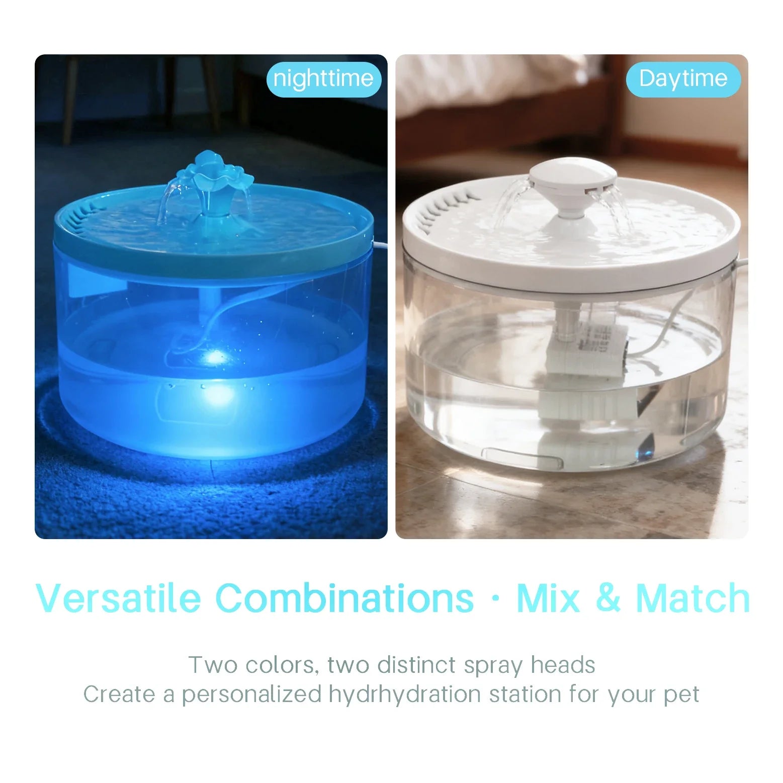 Cat Water Fountain, 1.8L/60.87oz, Ice Blue Lighting, Ultra-Quiet, with Filter - Suitable for Cats and Small Dogs